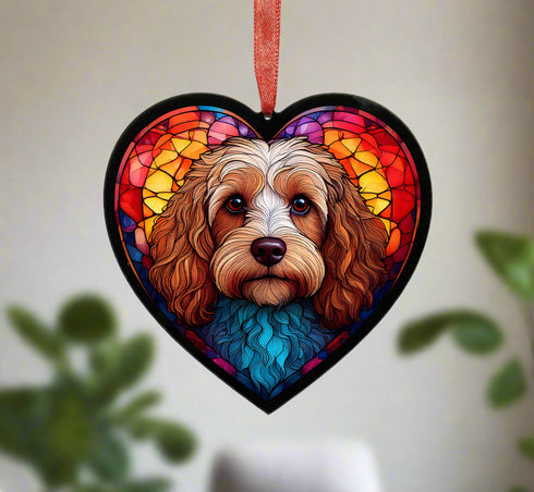 Cavapoo Stained Glass Effect Heart Suncatcher